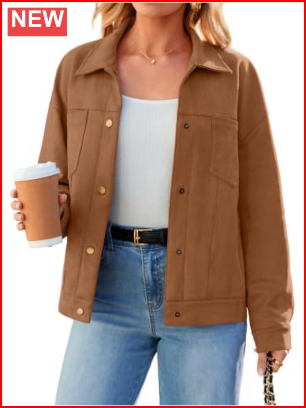 Faux Suede Button Down Lightweight Fall Jacket Womens Casual Coat